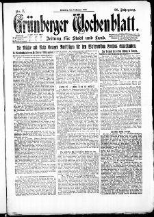 Grünberger Wochenblatt: Zeitung für Stadt und Land, No. 7. (8. Januar 1922)