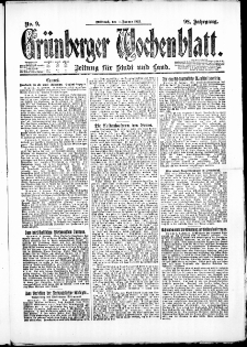 Grünberger Wochenblatt: Zeitung für Stadt und Land, No. 9. (11. Januar 1922)