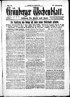 Grünberger Wochenblatt: Zeitung für Stadt und Land, No. 13. (15. Januar 1922)