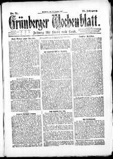 Grünberger Wochenblatt: Zeitung für Stadt und Land, No. 21. (25. Januar 1922)