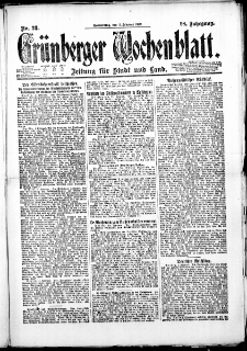 Grünberger Wochenblatt: Zeitung für Stadt und Land, No. 28. (2. Februar 1922)