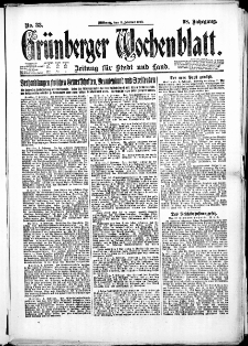 Grünberger Wochenblatt: Zeitung für Stadt und Land, No. 33. (8. Februar 1922)