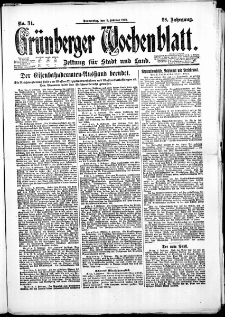 Grünberger Wochenblatt: Zeitung für Stadt und Land, No. 34. (9. Februar 1922)