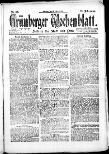 Grünberger Wochenblatt: Zeitung für Stadt und Land, No. 38. (14. Februar 1922)