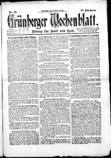 Grünberger Wochenblatt: Zeitung für Stadt und Land, No. 42. (18. Februar 1922)