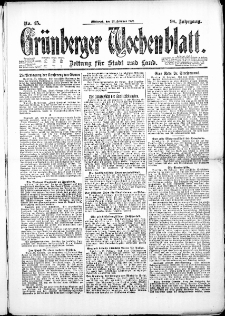 Grünberger Wochenblatt: Zeitung für Stadt und Land, No. 45. (22. Februar 1922)