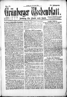 Grünberger Wochenblatt: Zeitung für Stadt und Land, No. 47. (24. Februar 1922)