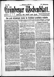 Grünberger Wochenblatt: Zeitung für Stadt und Land, No. 62. (14. März 1922)