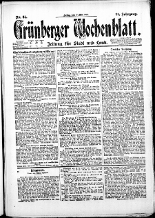Grünberger Wochenblatt: Zeitung für Stadt und Land, No. 65. (17. März 1922)