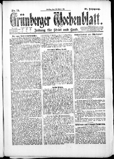 Grünberger Wochenblatt: Zeitung für Stadt und Land, No. 71. (24. März 1922)