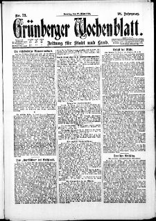 Grünberger Wochenblatt: Zeitung für Stadt und Land, No. 73. (26. März 1922)