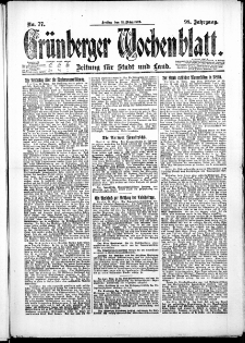 Gr&uuml;nberger Wochenblatt: Zeitung f&uuml;r Stadt und Land, No. 77. (31. M&auml;rz 1922)
