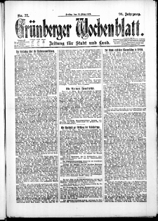 Grünberger Wochenblatt: Zeitung für Stadt und Land, No. 77. (31. März 1922)
