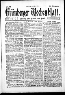 Grünberger Wochenblatt: Zeitung für Stadt und Land, No. 82. (6. April 1922)