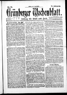 Grünberger Wochenblatt: Zeitung für Stadt und Land, No. 83. (7. April 1922)