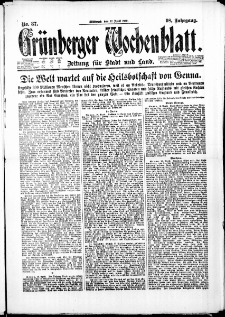 Grünberger Wochenblatt: Zeitung für Stadt und Land, No. 87. (12. April 1922)