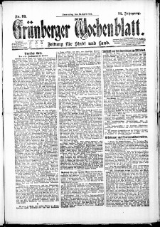 Grünberger Wochenblatt: Zeitung für Stadt und Land, No. 88. (13. April 1922)