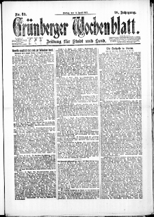 Grünberger Wochenblatt: Zeitung für Stadt und Land, No. 89. (14. April 1922)