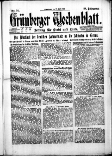 Grünberger Wochenblatt: Zeitung für Stadt und Land, No. 94. (22. April 1922)