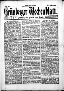 Grünberger Wochenblatt: Zeitung für Stadt und Land, No. 95. (23. April 1922)