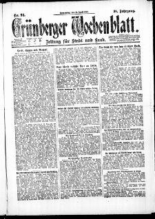 Grünberger Wochenblatt: Zeitung für Stadt und Land, No. 98. (27. April 1922)