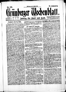 Grünberger Wochenblatt: Zeitung für Stadt und Land, No. 109. (10. Mai 1922)
