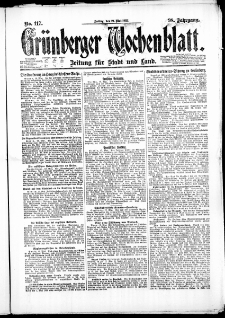 Grünberger Wochenblatt: Zeitung für Stadt und Land, No. 117. (19. Mai 1922)