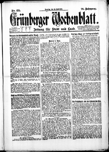 Grünberger Wochenblatt: Zeitung für Stadt und Land, No. 135. (11. Juni 1922)