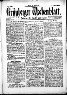 Grünberger Wochenblatt: Zeitung für Stadt und Land, No. 142. (20. Juni 1922)