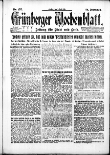 Grünberger Wochenblatt: Zeitung für Stadt und Land, No. 157. (7. Juli 1922)