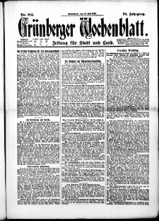 Grünberger Wochenblatt: Zeitung für Stadt und Land, No. 164. (15. Juli 1922)