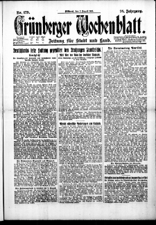 Grünberger Wochenblatt: Zeitung für Stadt und Land, No. 179. (2. August 1922)