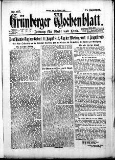 Grünberger Wochenblatt: Zeitung für Stadt und Land, No. 187. (11. August 1922)