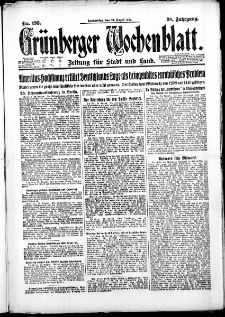 Grünberger Wochenblatt: Zeitung für Stadt und Land, No. 198. (24. August 1922)