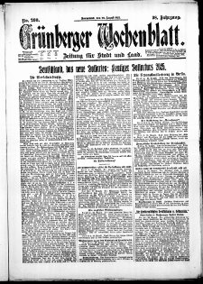 Grünberger Wochenblatt: Zeitung für Stadt und Land, No. 200. (26. August 1922)