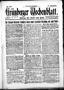 Grünberger Wochenblatt: Zeitung für Stadt und Land, No. 201. (27. August 1922)