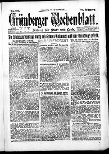 Grünberger Wochenblatt: Zeitung für Stadt und Land, No. 210. (7. September 1922)