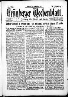 Grünberger Wochenblatt: Zeitung für Stadt und Land, No. 272. (18. November 1922)