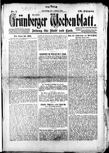Grünberger Wochenblatt: Zeitung für Stadt und Land, Nr. 1. (1. Januar 1925)