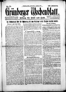 Grünberger Wochenblatt: Zeitung für Stadt und Land, Nr. 32. (6. Februar 1925)