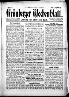 Grünberger Wochenblatt: Zeitung für Stadt und Land, Nr. 41. (18. Februar 1925)