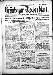 Grünberger Wochenblatt: Zeitung für Stadt und Land, Nr. 44. (21. Februar 1925)