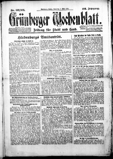 Grünberger Wochenblatt: Zeitung für Stadt und Land, Nr. 102/103. (3. Mai 1925)