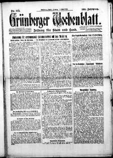 Grünberger Wochenblatt: Zeitung für Stadt und Land, Nr. 113. (15. Mai 1925)