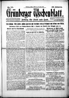 Grünberger Wochenblatt: Zeitung für Stadt und Land, Nr. 145. (21. Juni 1925)