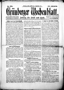 Gr&uuml;nberger Wochenblatt: Zeitung f&uuml;r Stadt und Land, Nr. 205. (2. September 1925)