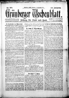 Gr&uuml;nberger Wochenblatt: Zeitung f&uuml;r Stadt und Land, Nr. 209. (6. September 1925)