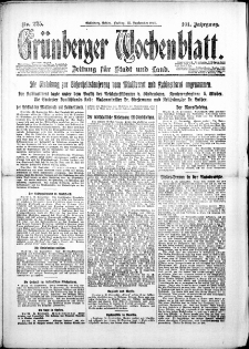 Grünberger Wochenblatt: Zeitung für Stadt und Land, Nr. 225. (25. September 1925)