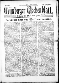 Grünberger Wochenblatt: Zeitung für Stadt und Land, Nr. 276. (25. November 1925)