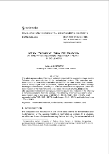 Effectiveness of Pollutant Removal At the Wastwewater Treatment Plant in Goleniów
